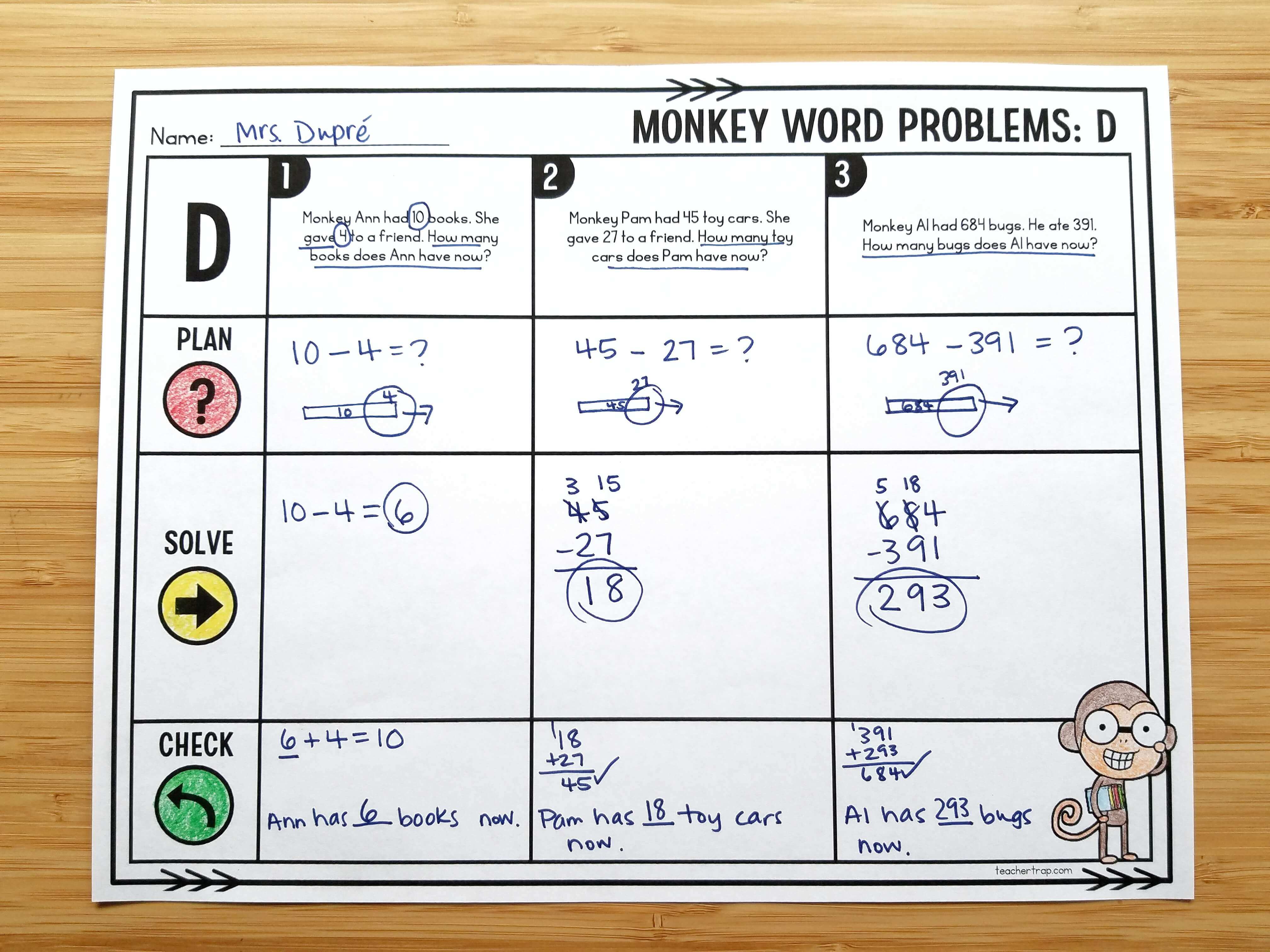 word problem solving mat